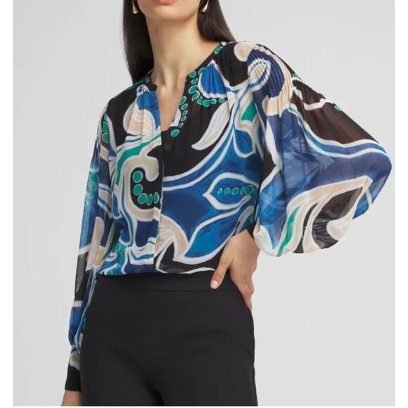 NEW Chicos Womens 10 Pintuck Detail Swirl Print Top Long Sleeve Blouse Shirt - Picture 16 of 16
